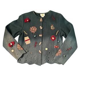Sandy Starkman Wool Embellished Art Jacket Women’s S Embroidered Boho Statement